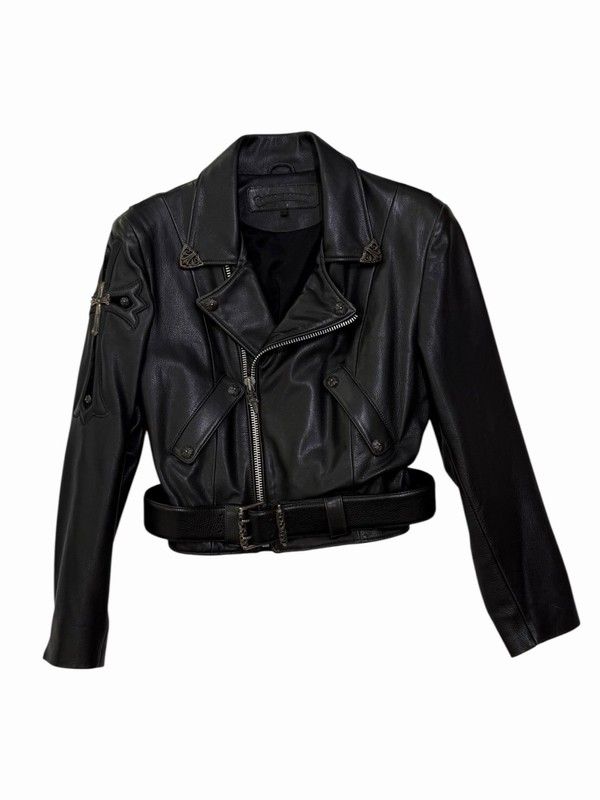 Chrome Hearts Leather Biker Jacket, Large cross on Back And Sleeve Size small