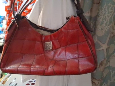 Vintage Dooney & Bourke handbag Croco Nile Collection Red Leather.Embossed Croco