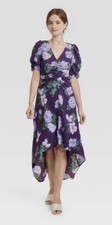 Women's Crepe Short Sleeve Midi Dress - A New Day Navy Floral Small New