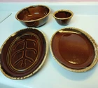 4 pc. Lot Hull Drip Glaze Brown Pottery Platters Bowls