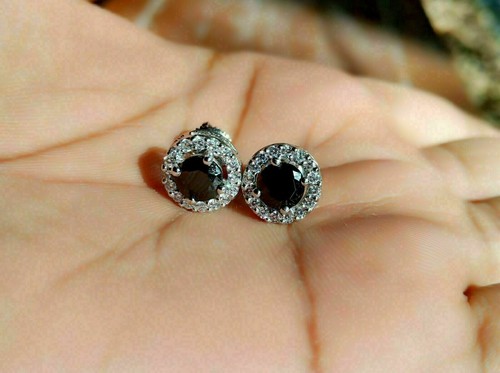 2Ct Round Cut Lab-Created Diamond  14k White Gold Finish Women's Stud Earrings - Picture 3 of 4