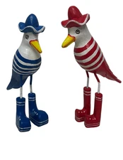 Handmade SEAGULLS with Rainboots Hats & Coats Coastal Nautical Home Decoration