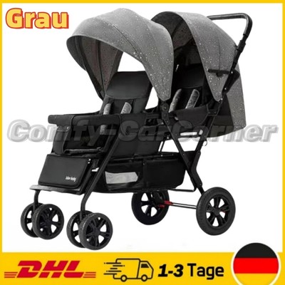 Zwillingskinderwagen Geschwisterwagen Kinderwagen Buggy Kinder Babywagen Grau DE