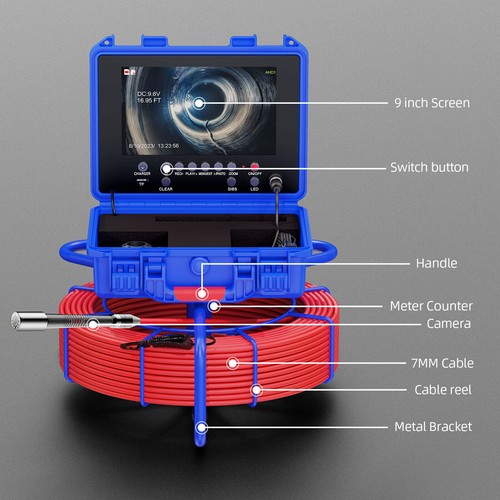 Sewer Camera 164ft Pipe Inspection Camera 512hz Self-leveling w/ Meter Counter - Picture 8 of 21