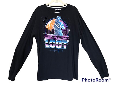 Fortnite Give Me The Loot Llama Men's Black Long Sleeve T-Shirt Size Large 42-44