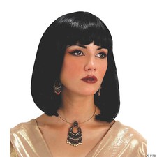 Premium Black Bob Wig with Bangs – Egyptian Costume Wig for Halloween - Wmu