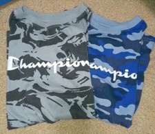 Champion kids tshirts size Large lot of 2 blue black gray camo