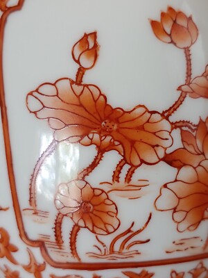 玩玉款瓷器矾红釉荷塘勾莲赏瓶Chinese Wanyu Mark Iron Red Porcelain