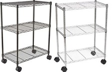 3 Tier Bookcase Chrome Metal Storage Rack Wheeled Shelving Unit Holds upto 340kg