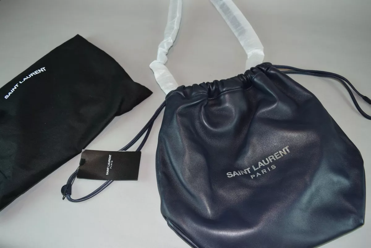 NEW! $1290 Authentic YSL Saint Laurent Teddy Bag Lambskin Navy Logo Chain