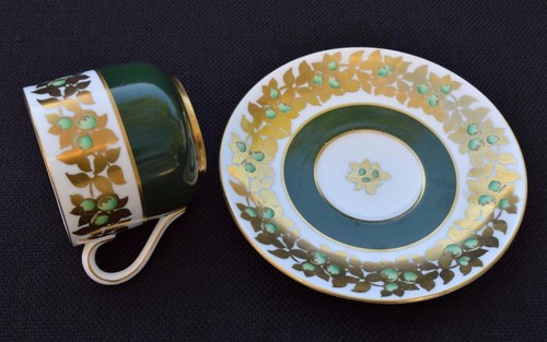 Vintage c.1940 TIFFANY & Co GROSVENOR England Gold Grün APFEL Demitasse Tasse & Untertasse - Bild 2 von 4