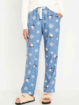 NWT Old Navy Blue Sledding Polar Bear Flannel Pajama Sleep Pants Women XL  XXL