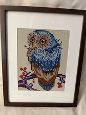 Diamond Art Club DIY Diamond Art Kit "Blue Owl" Completed FRAMED UNDER GLASS