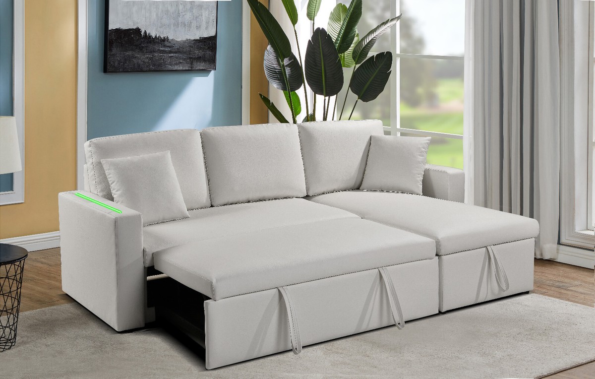 MEGA DIVANO LETTO ANGOLARE CONTENITORE LED BIANCO BRACCIOLI