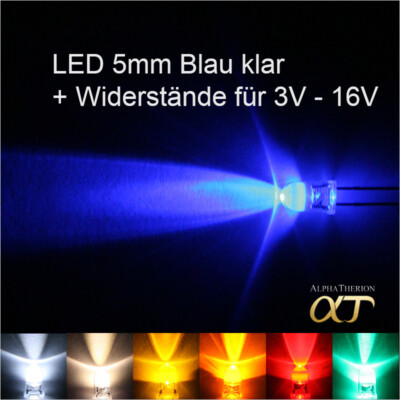 LED 5mm Weiß , Warmweiß , Gelb , Orange , Rot , Grün , Blau + Widerstände 3V-16V