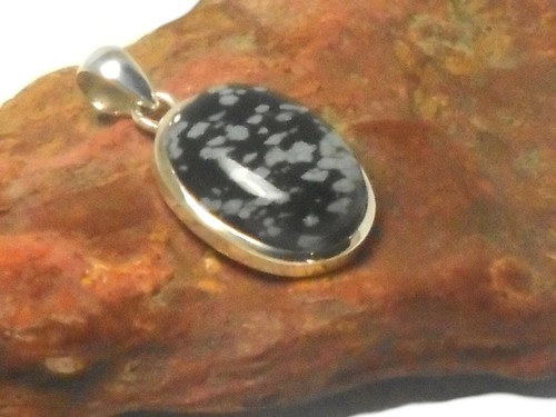 Colgante de piedras preciosas 925 ovalado copo de nieve obsidiana obsidiana - caja de regalo - Imagen 3 de 6