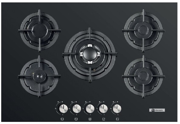 STAYLUX PIANO COTTURA VETROCERAMICA NERO 75 CM INCASSO GAS METANO 5 FUOCHI...