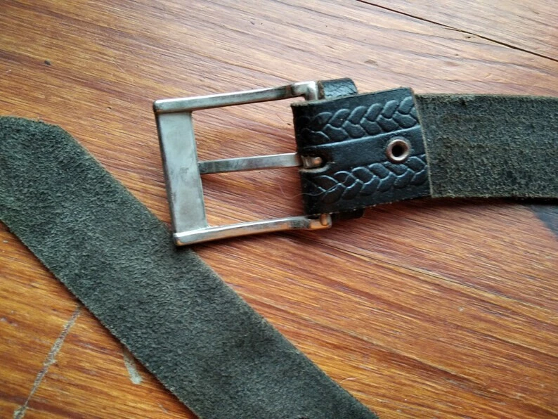 Ceinturon vintage homme cuir pleine fleur ceinture vintage noir 130 cm - Photo 4/4