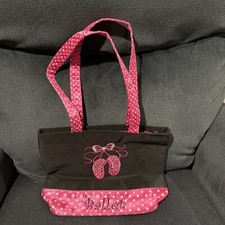Ballet Slippers Carrying Bag 11  Tote Black And Pink 2-4" wide inside
