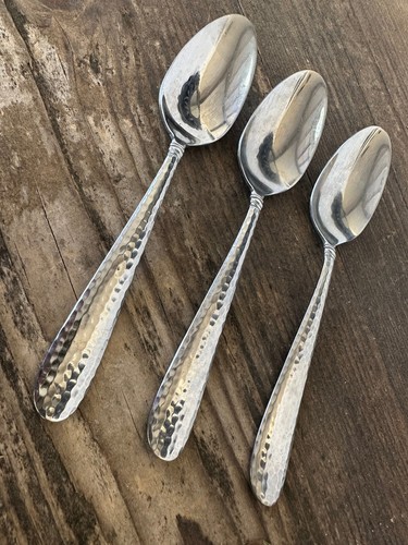 3 Teaspoons Tea Spoon Mikasa Elyson 6 3/8" Hammered Stainless 18/0 Glossy - Picture 6 of 10