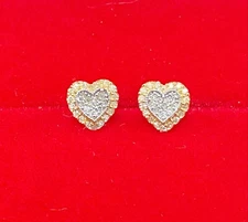 DEAL! 10K Gold 0.20 CTW Real Diamonds Studs 3D Pave Heart Earrings 6.25mm