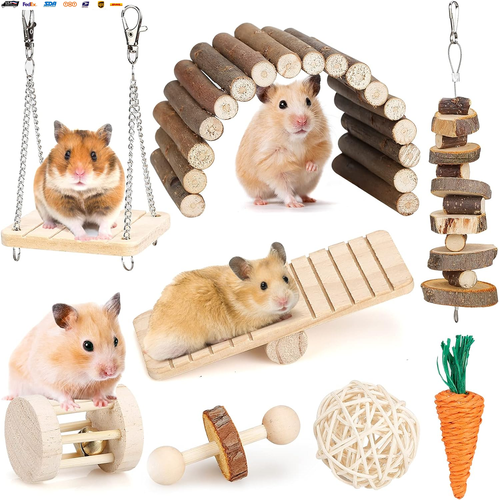 Hamster Chew Toys Set Small Animal Molar Toys Teeth Care Wooden Accessories for