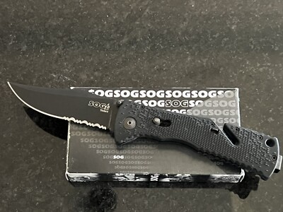 SOG TF1-CP Trident Black TiNi Folding Knife AUS-8 USA Open Box