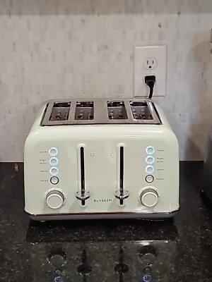 Buydeem DT6B83G 4-Slice Metal Toaster in Cozy Greenish Retro Style