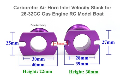 Carburetor Air Horn Inlet Velocity Stack for 26-32CC Gas Engine RC Boat - Purple - Picture 10 of 21