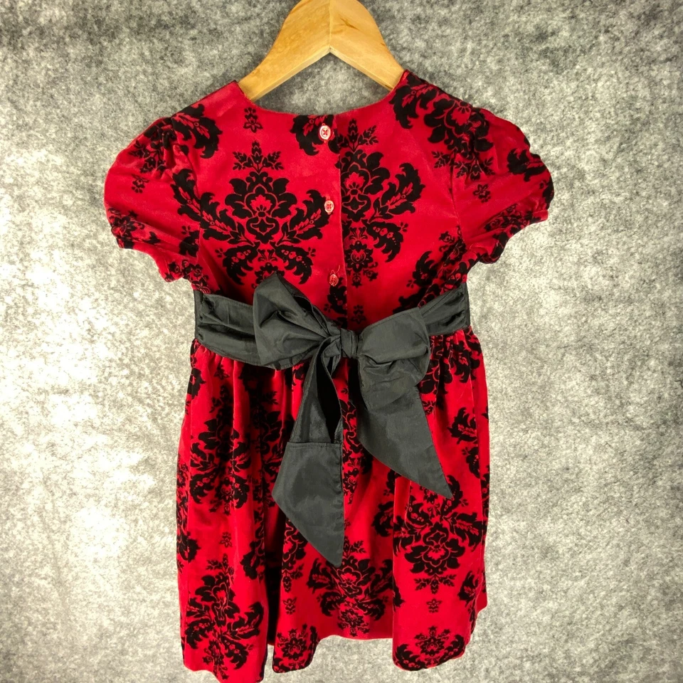 Hartstrings Dress Girls 6 Red Black Velvet Palampore Floral Ribbon Cotton Party - Image 3 of 4
