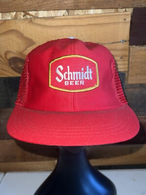 Vintage RARE 70s 80s Schmidt Beer Patch Red Snapback Hat Cap Size Small/Med.