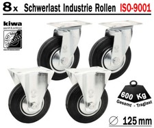 8 x Transport Schwerlast Lenkrollen Gummi Rollen Ø 125mm Le-Bo BS-Rollen GERMANY
