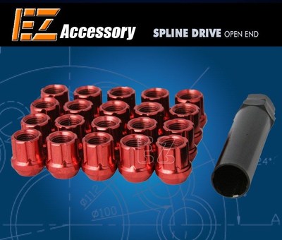 20 Pc Set Open End Spline Drive Lug Nuts | Red | 1/2'' | Ford Mustang Explorer