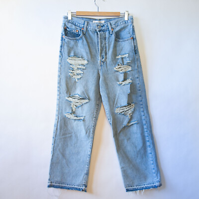 Levi's Distressed Destroyed Ribcage Straight Ankle Jeans Button Fly 30