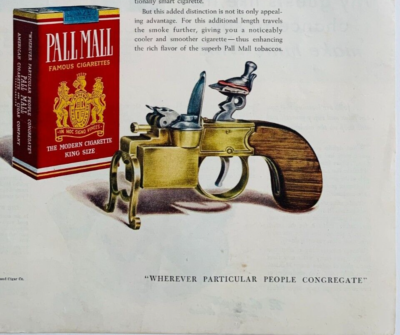 Pall Mall Cigarettes 1940 Print Ad 14inx10in Derringer Cigarette Lighter