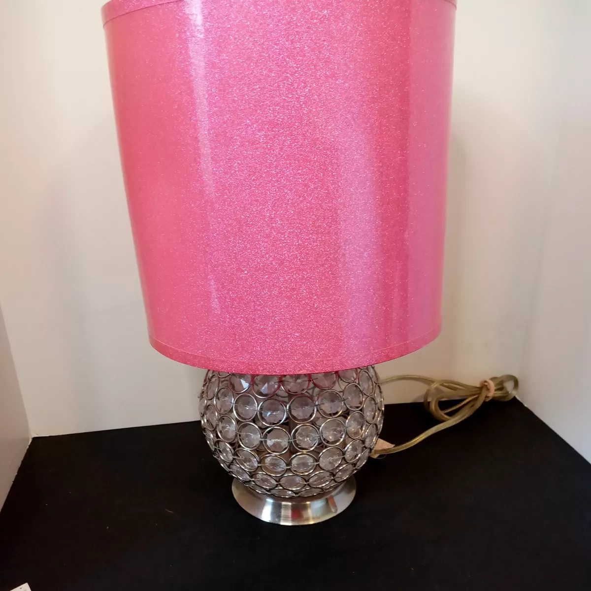 Accent crystals girls bedside lamp with sparkle pink shade