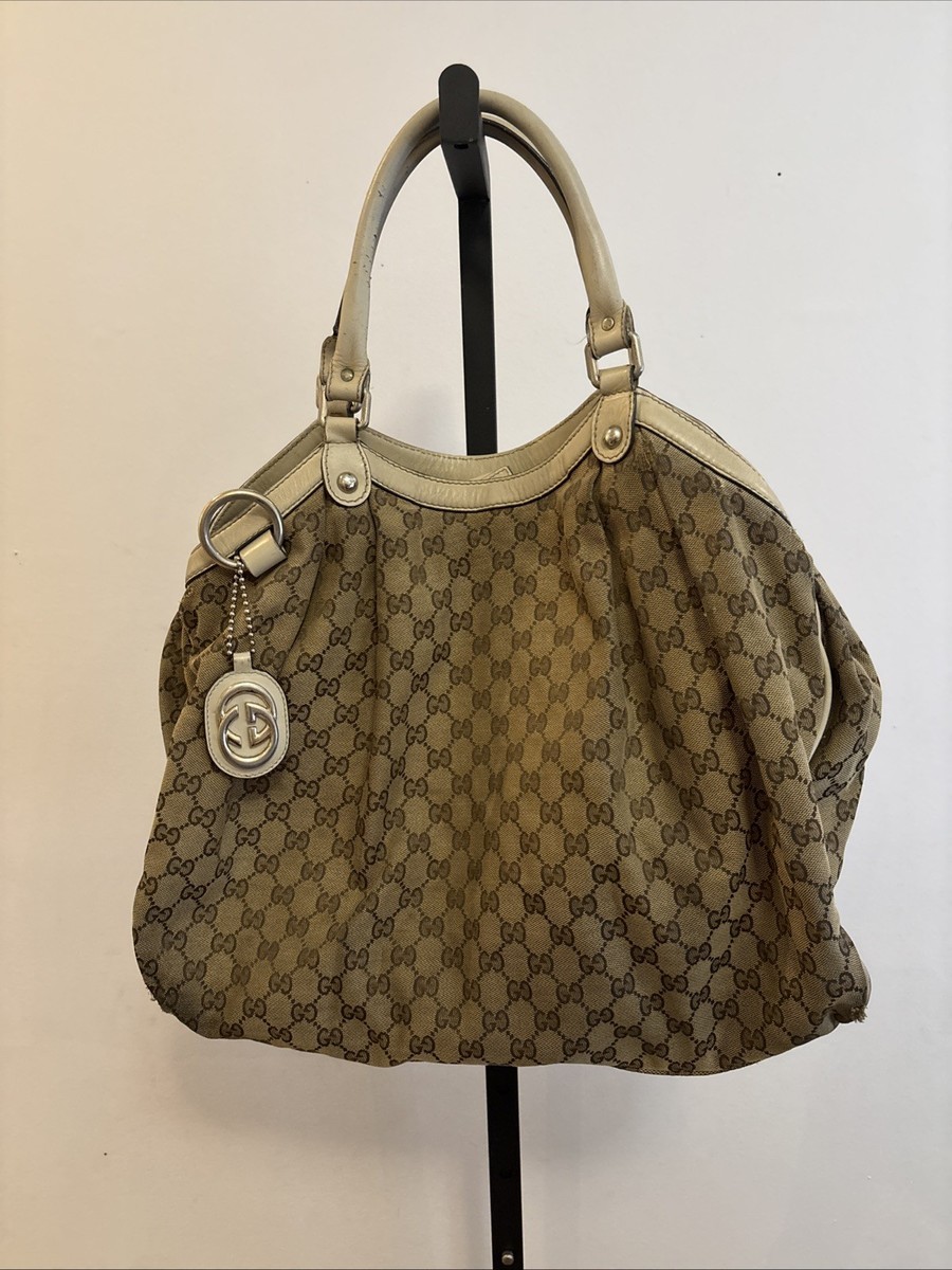 Gucci Handbag Sukey Large Canvas Tote Bag Leather Trim Beige 211948