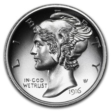 2 oz Silver High Relief Round - Mercury Dime 91.45 per troy oz