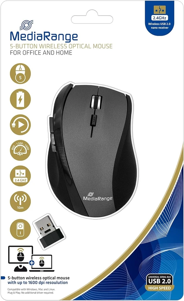 MediaRange MROS203 Optical mouse wireless 5 buttons 5 Tasten standard - Image 4 of 4