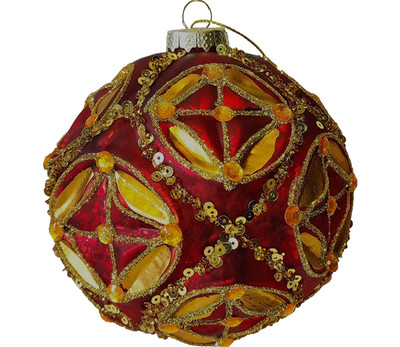 HOFF-INTERIEUR '' Eine Weihnachtsbaumkugel aus Glas, 10 cm Ø  Weinrot-gold * 52