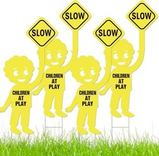 4 Pack Slow Down Kids at Play Signs for Street 16 x 12 Inches Double Sided Child