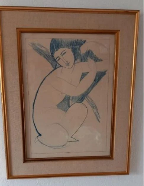 Lithographie Dessin  Cariatide (d'après Modigliani) - Photo 2/4