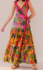 Anthropologie Farm Rio Painted Toucan Maxi Wrap Dress Tropical Colorful Medium