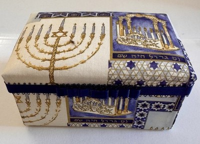 Handmade Cloth Covered Box Hanukkah Theme 6.25'' X 4'' X 3''