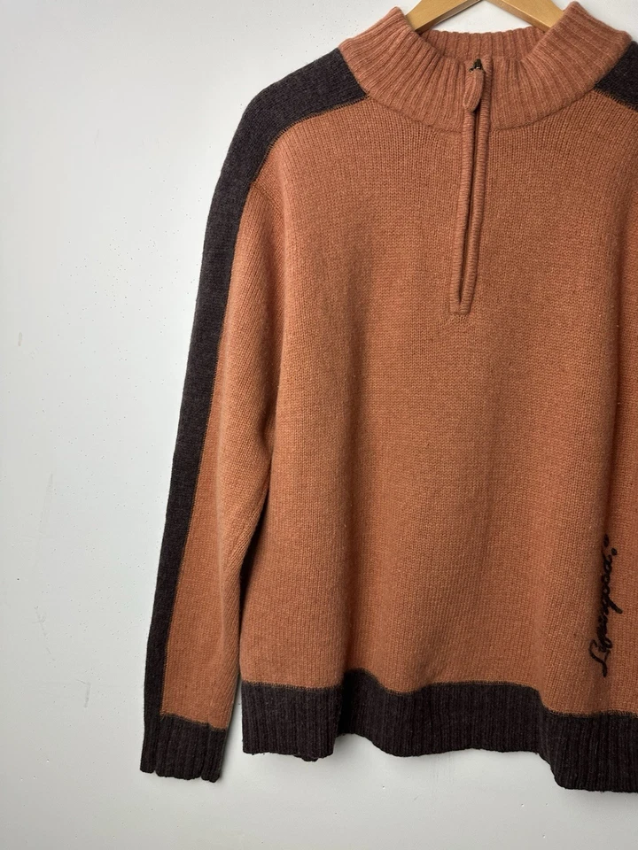 Life Is Good Lambs Wool Blend 1/4 Zip Sweater Orange Logo Preppy Outdoor Retro M - Image 3 of 4