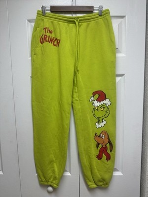 Hybrid Apparel Women s Grinch Fleece Jogger Pajama Pants M Green Pockets