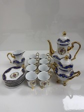 Fine Porcelain Tea Set Blue And Gold 19 Piece 