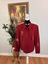 Talbots Suits Womens Floral Patches 16 Red Lined 4 Button Long Sleeve Collared