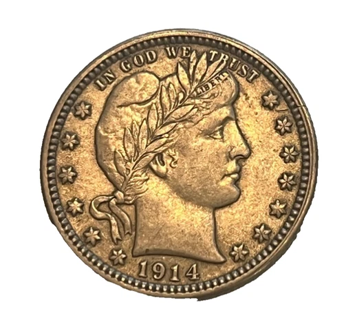 1914 Barber Quarter ,  lightly toned AU