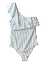 H M One Shoulder One Piece Swimwear Padded Ruffled Blue Stripes US6/EUR 38 Rare